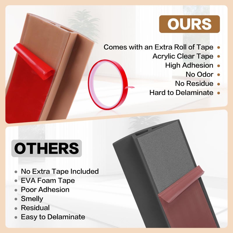 DBHXXMB-HH Floor Transition Strip Vinyl Door Threshold Ramp Self Adhesive Carpet Edging Strip Doorway Edge Trim, Overlap Edge Reducer for Laminate Carpet, Floor, Tile (Brown Wood Grain, 2/5"" to 3/5"", 10Ft) - Image 3